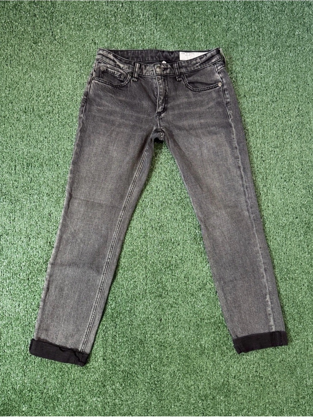 Rag & Bone Dre Low-Rise Slim Boyfriend Jean in Serephina Womens 24 Black Raw Hem